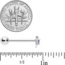Load image into Gallery viewer, Green Purple Gem Dragonfly Barbell Tongue Ring