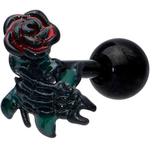 Load image into Gallery viewer, 16G 1/4 Black Skeleton Flower Halloween Cartilage Tragus Earring