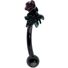 Load image into Gallery viewer, 16G 5/16 Black Skeleton Flower Halloween Curved Eyebrow Ring