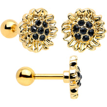 Load image into Gallery viewer, 16G 1/4 Black CZ Gem Gold Tone Beehive Cartilage Earring Set of 3