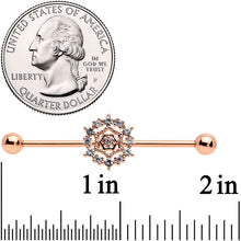 Load image into Gallery viewer, 14G Clear CZ Gem Rose Gold Tone Geo Web Industrial Barbell 38mm