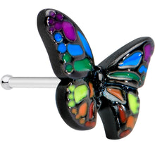 Load image into Gallery viewer, 20G 1/4 Pride Rainbow Butterfly Nose Bone