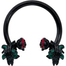 Load image into Gallery viewer, 16G 3/8 Black Skeleton Flower Halloween Horseshoe Circular Barbell