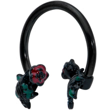 Load image into Gallery viewer, 16G 3/8 Black Skeleton Flower Halloween Horseshoe Circular Barbell