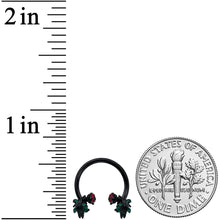Load image into Gallery viewer, 16G 3/8 Black Skeleton Flower Halloween Horseshoe Circular Barbell