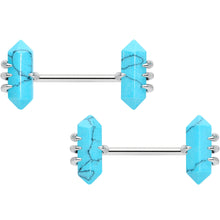 Load image into Gallery viewer, 14G 9/16 Turquoise Stone Obelisks Barbell Nipple Ring Set
