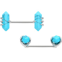 Load image into Gallery viewer, 14G 9/16 Turquoise Stone Obelisks Barbell Nipple Ring Set