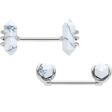 Load image into Gallery viewer, 14G 9/16 White Howlite Stone Obelisks Barbell Nipple Ring Set