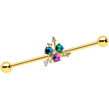Load image into Gallery viewer, 14G Purple Tourmaline Gold Tone Spray Industrial Barbell 38mm