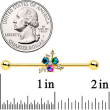 Load image into Gallery viewer, 14G Purple Tourmaline Gold Tone Spray Industrial Barbell 38mm