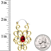 Load image into Gallery viewer, Clear Red Gem Gold Tone Swirling Style Tunnel Plug Earrings