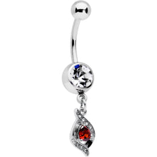 Load image into Gallery viewer, Clear Red Gem Swirling Oval Dangle Belly Ring