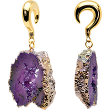 Load image into Gallery viewer, 2G Gold Tone Purple Druzy Stone Curved Taper Ear Weights