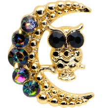 Load image into Gallery viewer, 16G 1/4 Aurora Black Gem Gold Tone Owl Moon Labret Monroe Tragus