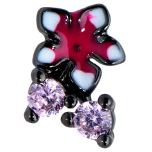 Load image into Gallery viewer, 20G 1/4 Pink Gem Fanciful Black Flower Nose Bone
