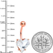 Load image into Gallery viewer, Clear Gem Rose Gold Tone Big Heart Valentines Belly Ring