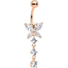 Load image into Gallery viewer, Clear CZ Gem Rose Gold Tone Open Wing Butterfly Dangle Belly Ring