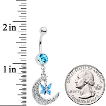 Load image into Gallery viewer, Aqua Gem Crescent Moon Butterfly Dangle Belly Ring