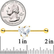 Load image into Gallery viewer, 14G Clear Gem Gold Tone Heart Valentine Industrial Barbell 38mm