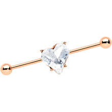 Load image into Gallery viewer, 14G Clear Rose Gold Tone Heart Valentine Industrial Barbell 38mm