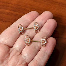 Load image into Gallery viewer, 14G 1/2 Clear CZ Gem Rose Gold Hue Infinity Heart Nipple Ring Set