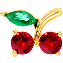 Load image into Gallery viewer, Red Green Gem Gold Tone Tasty Cherry Fruit Barbell Tongue Ring