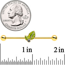 Load image into Gallery viewer, 14G Clear Gem Gold Tone Lush Green Leaves Industrial Barbell 38mm