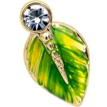Load image into Gallery viewer, 16G 5/16 Clear Gem Gold Tone Lush Green Leaf Labret Monroe Tragus
