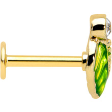 Load image into Gallery viewer, 16G 5/16 Clear Gem Gold Tone Lush Green Leaf Labret Monroe Tragus