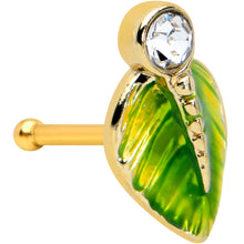 Load image into Gallery viewer, 20G 1/4 Clear Gem Gold Tone Lush Green Leaf Nose Bone