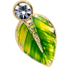 Load image into Gallery viewer, 20G 1/4 Clear Gem Gold Tone Lush Green Leaf Nose Bone