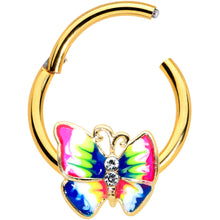 Load image into Gallery viewer, 16G 3/8 Clear Gem Gold Tone Bright Butterfly Hinged Segment Ring