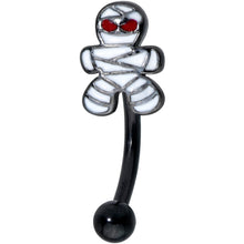Load image into Gallery viewer, 16G 5/16 Black Red Eyed Mummy Halloween Curved Eyebrow Ring