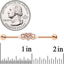 Load image into Gallery viewer, 14G Clear CZ Gem Rosy Infinity Heart Industrial Barbell 38mm