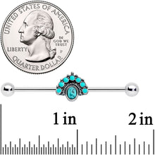 Load image into Gallery viewer, 14G Blue Turquoise Stone Southwest Shield Industrial Barbell 38mm