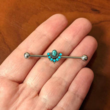 Load image into Gallery viewer, 14G Blue Turquoise Stone Southwest Shield Industrial Barbell 38mm