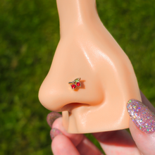Load image into Gallery viewer, 20G 1/4 Red Green Gem Gold Tone Tasty Cherry Fruit Nose Bone