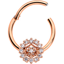 Load image into Gallery viewer, 16G 3/8 Clear CZ Gem Rose Gold Tone Geo Web Hinged Segment Ring
