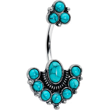 Load image into Gallery viewer, Blue Turquoise Stone Southwest Shield Double Mount Belly Ring