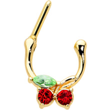 Load image into Gallery viewer, 16G 5/16 Red Green Gem Gold Tone Tasty Cherry Cartilage Clicker