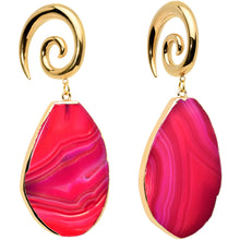 Load image into Gallery viewer, 2G Gold Tone Red Marble Onyx Stone Spiral Taper Ear Weights