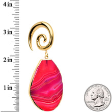 Load image into Gallery viewer, 2G Gold Tone Red Marble Onyx Stone Spiral Taper Ear Weights