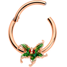 Load image into Gallery viewer, 16G 3/8 Rose Gold Tone Tiny Ladybug Leaves Hinged Segment Ring