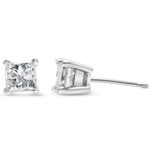 Load image into Gallery viewer, AGS Certified 2/5 Cttw Princess Cut Diamond 14K White Gold 4-Prong Solitaire Square Stud Earrings (L-M Color, I1-I2 Clarity)
