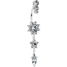 Load image into Gallery viewer, Clear Gem Triple Top Double Flower Drop Dangle Belly Ring