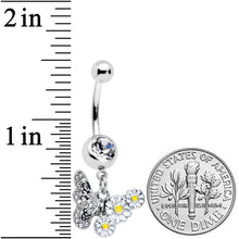 Load image into Gallery viewer, Clear Gem Butterfly Daisy Flowers Dangle Belly Ring