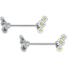 Load image into Gallery viewer, 14G 9/16 Clear Gem Butterfly Daisy Flower Barbell Nipple Ring Set
