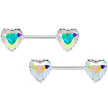 Load image into Gallery viewer, 14G 9/16 Aurora CZ Gem Heart Valentines Day Nipple Ring Set