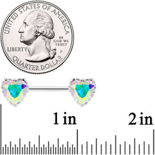 Load image into Gallery viewer, 14G 9/16 Aurora CZ Gem Heart Valentines Day Nipple Ring Set