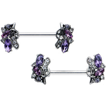 Load image into Gallery viewer, 14G 9/16 Purple Gem Abstract Elegance Barbell Nipple Ring Set